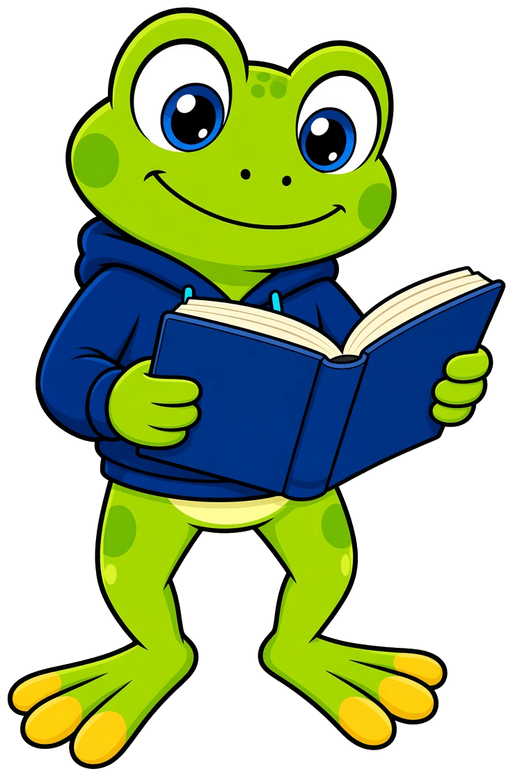 Mascotte Hopy che legge un libro